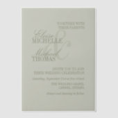 Moderne Script Sage Groene Formele Trouwdag Vellum Uitnodigingen (Voorkant)