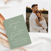 Moderne Script Sage Groene Foto Save The Date