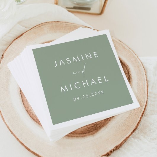 Moderne Script Sage Groene Huwelijk Servet