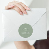 Moderne Script Sage Groene Huwelijksenvelop Afdich Ronde Sticker
