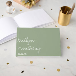 Moderne Script Sage Groene Minimalistische Trouw Gastenboek