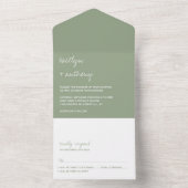 Moderne Script Sage Groene Minimalistische Trouwda All In One Uitnodiging (Binnen)