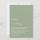 Moderne Script Sage Groene Minimalistische Trouwka Kaart (Voorkant)