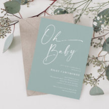 Moderne Script Sage Groene Oh Baby Shower