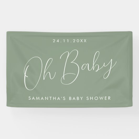 Moderne Script Sage Groene Oh Baby Shower Spandoek (Horizontaal)