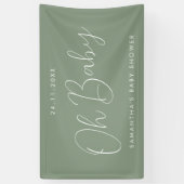 Moderne Script Sage Groene Oh Baby Shower Spandoek (Verticaal)