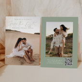 Moderne Script Sage Groene QR Code 2 Foto Save The Date