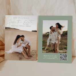 Moderne Script Sage Groene QR Code 2 Foto Save The Date