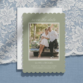 Moderne Script Sage Groene Trouwfoto Save The Date