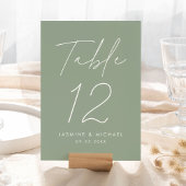 Moderne Script Sage Groene Trouwtafel Nummerkaart