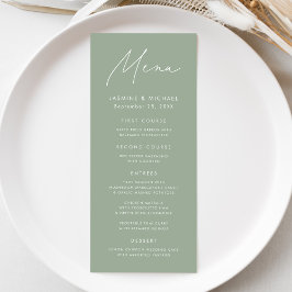 Moderne Script Salie Groene Trouwdag Menu