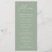 Moderne Script Salie Groene Trouwdag Menu (Voorkant)
