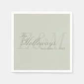 Moderne Script Saliegroen Monogram Huwelijk Servet (Voorkant)