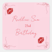 Moderne Script Sassige Roze Strik Verjaardags Welk Vierkante Sticker (Voorkant)