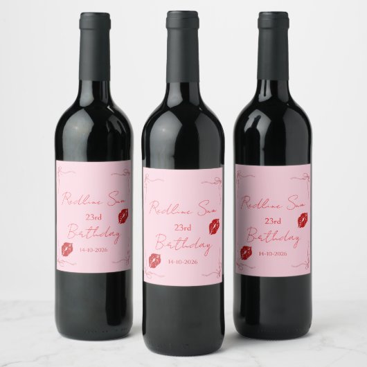 Moderne Script Sassige Roze Strik Verjaardags Welk Wijn Etiket (Flessen)