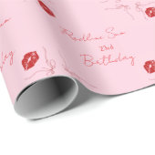 Moderne Script Sassy Roze Strik Verjaardags Welkom Cadeaupapier (Rol Hoek)