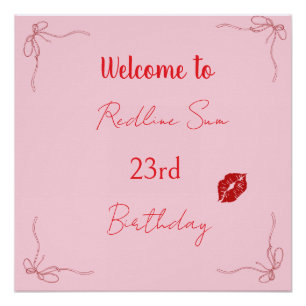 Moderne Script Sassy Roze Strik Verjaardags Welkom Perfect Poster