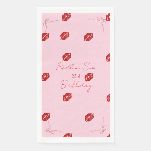 Moderne Script Sassy Roze Strik Verjaardags Welkom Servet (Voorkant)