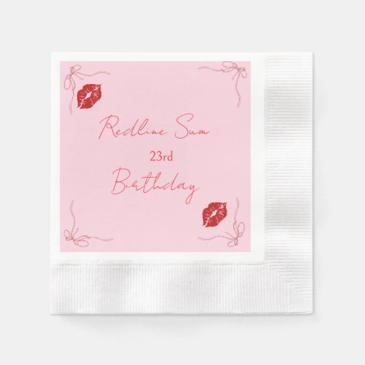 Moderne Script Sassy Roze Strik Verjaardags Welkom Servet (Voorkant)
