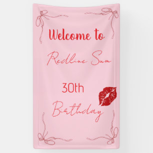 Moderne Script Sassy Roze Strik Verjaardags Welkom Spandoek
