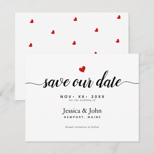 Moderne script Save our Date, Hart The Date (Voorkant / Achterkant)