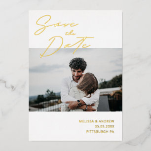 Moderne Script Save the Date Folie Uitnodiging