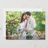 Moderne Script Save The Date Foto Met Kaart (Voorkant)