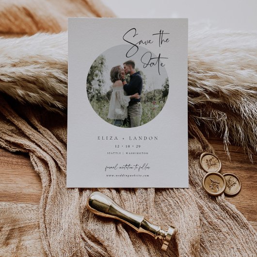 Moderne Script Save The Date Huwelijksfoto Kaart
