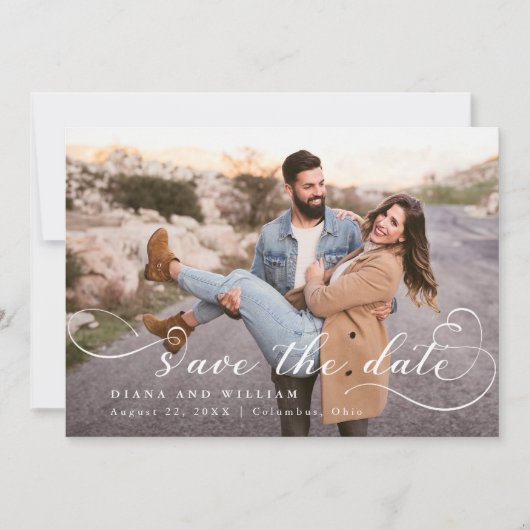 Moderne Script Save the Date Kaart – Aangepaste Fo (Voorkant)