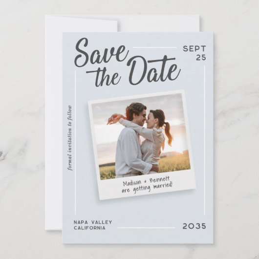 Moderne Script Save the Date Retro Foto Bruiloft (Voorkant)