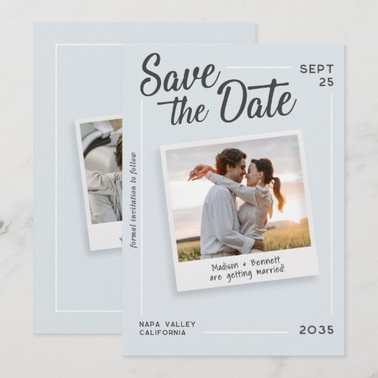 Moderne Script Save the Date Retro Foto Bruiloft (Voorkant / Achterkant)