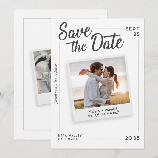 Moderne Script Save the Date Retro Foto Bruiloft (Voorkant / Achterkant)