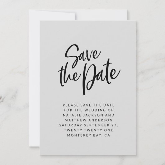 Moderne script save the date trouwkaart (Voorkant)