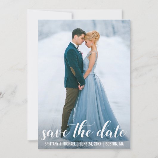 Moderne Script Save The Date-verlovingsfoto WB Kaart (Voorkant)