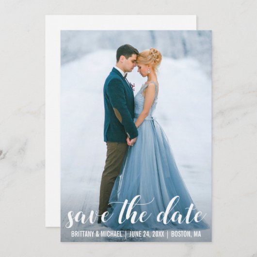 Moderne Script Save The Date-verlovingsfoto WB Kaart (Voorkant / Achterkant)