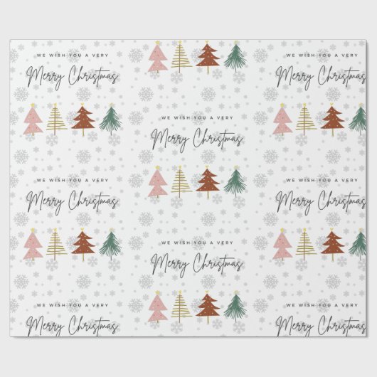 Moderne script, schattige patroonbomen en sneeuwvl cadeaupapier (Vlak)