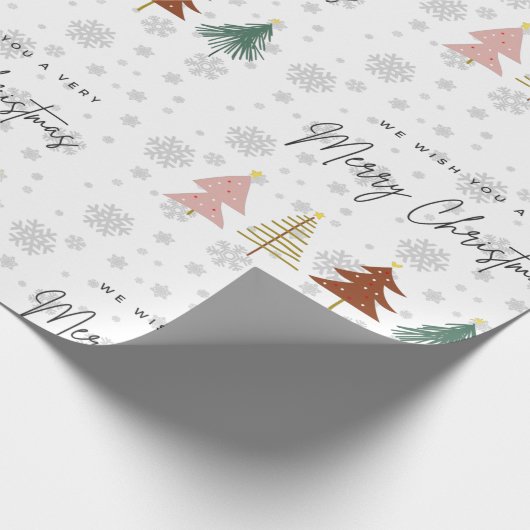 Moderne script, schattige patroonbomen en sneeuwvl cadeaupapier (Hoek)