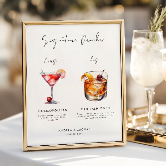 Moderne Script Signature Drinks Bar Huwelijksbord  Poster