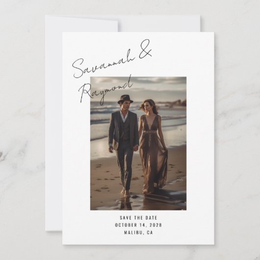 Moderne Script Signature Stijl Foto Bruiloft Save The Date (Voorkant)