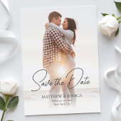 Moderne Script Simpel 2 Foto Huwelijk QR Code Save The Date