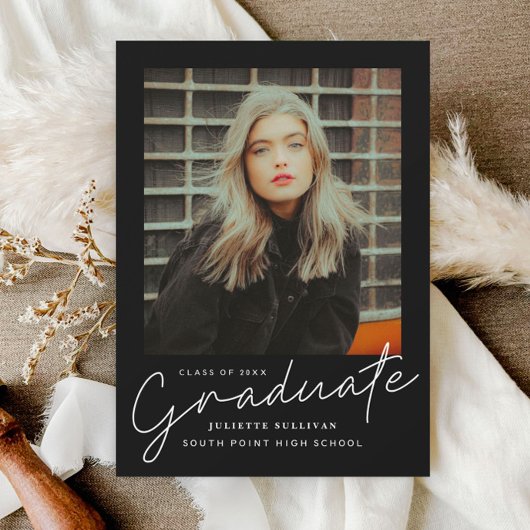 Moderne Script Simpele Foto Afstudeer Uitnodiginge