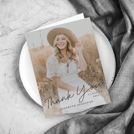 Moderne Script Simpele Foto Afstuderen Bedankkaart