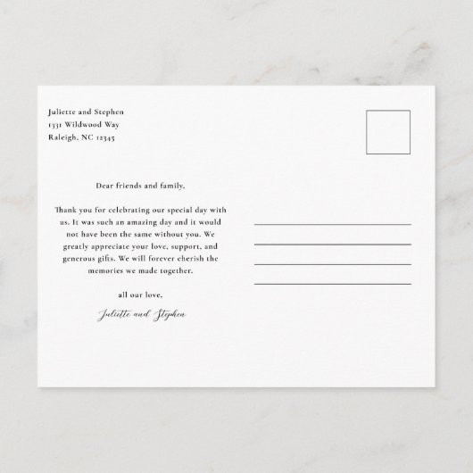 Moderne Script Simpele Foto Bruiloft Bedankt Briefkaart (Achterkant)