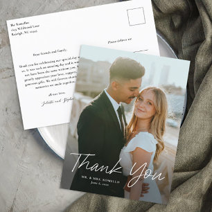 Moderne Script Simpele Foto Huwelijk Bedankt Briefkaart