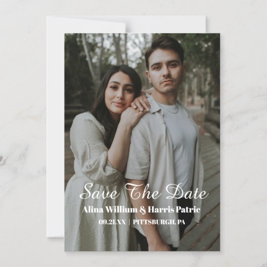 Moderne Script Simpele Foto Save The Date Magnetische Uitnodiging (Voorkant)