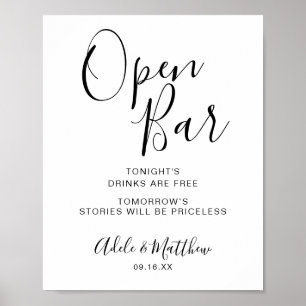 Moderne script Simple Open Bar Sign Poster
