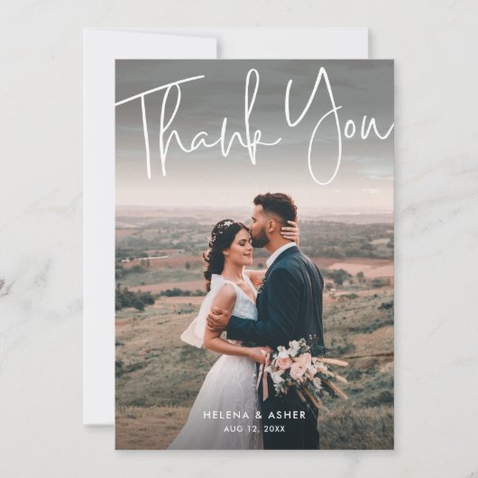 Moderne script Simple Wedding Photo Bedankkaart (Voorkant)