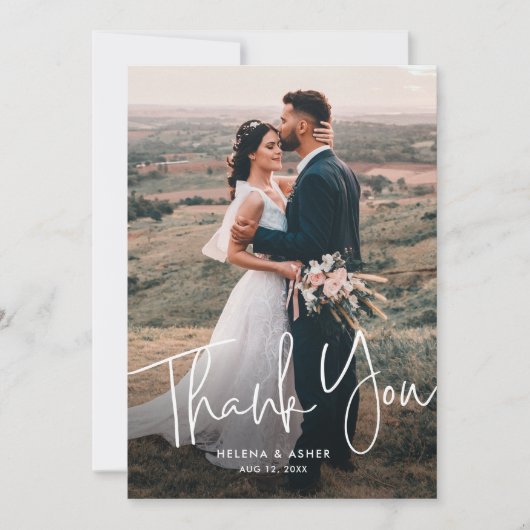 Moderne script Simple Wedding Photo Bedankkaart (Voorkant)