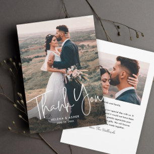Moderne script Simple Wedding Photo Bedankkaart