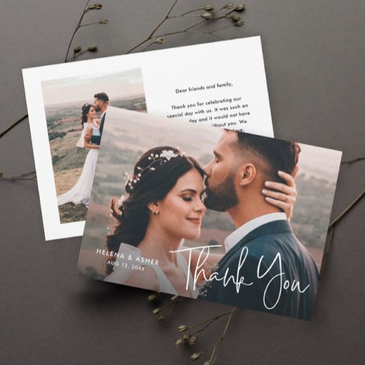 Moderne script Simple Wedding Photo Bedankkaart